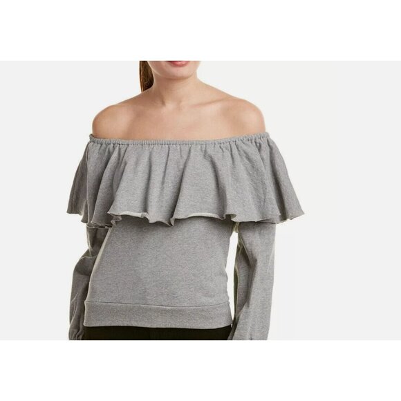 Size Small BOSTON PROPER GRAY OFF-SHOULDER TERRY SWEATSHIRT Fall Winter Designer - Picture 6 of 7